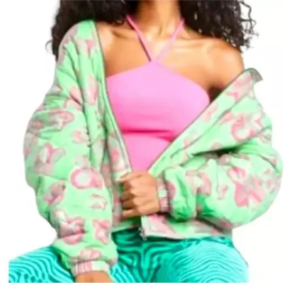 wild fable Jackets & Blazers - Unisex Wild Fable Green and Pink Floral Bomber Jacket Size xs, small 2X(XXL) NWT
